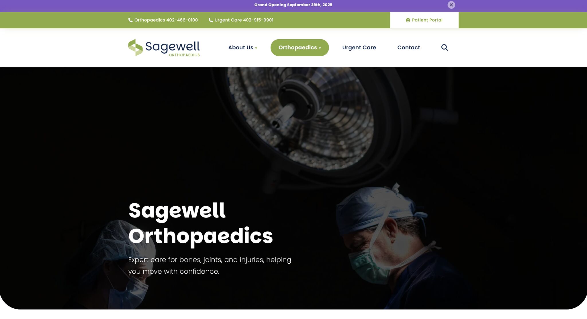 New Sagewell Orthopaedics Website Homepage Preview