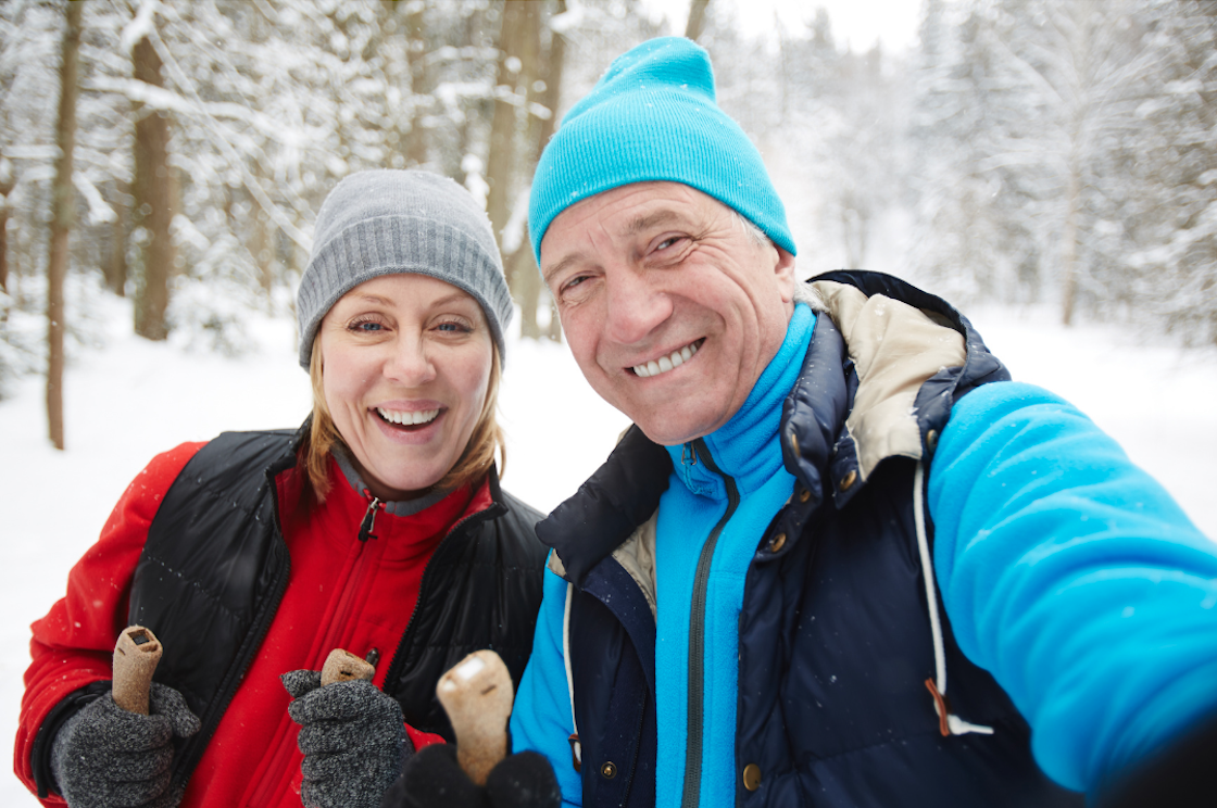Couple hiking in snow